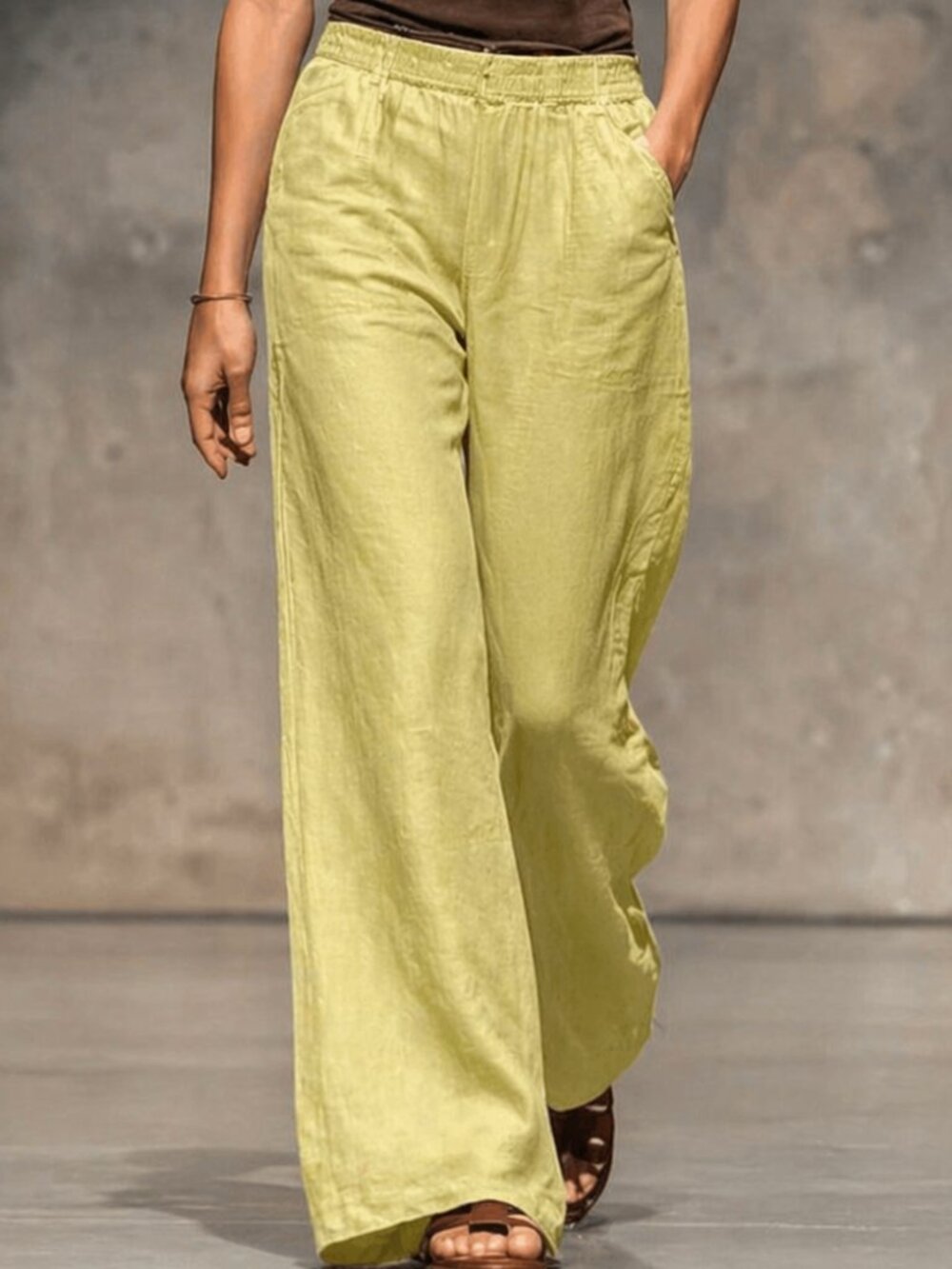 100% linen wide-leg Tahari pants, Fresh lime/yellow hue